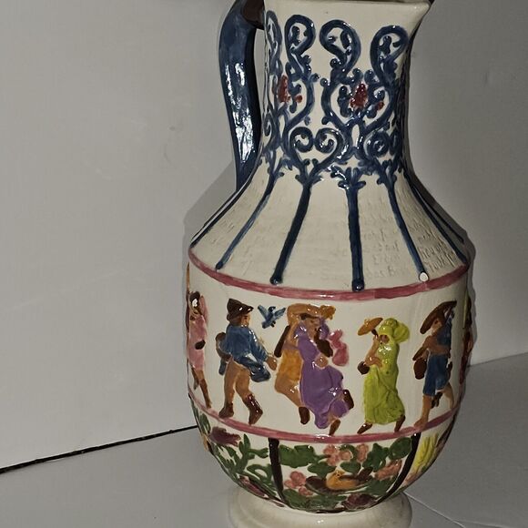 Atlantic Mold Decorative German Painted Pitcher Old World Circa. 1970 Vintage - Picture 6 of 16